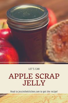 an apple scrap jelly in a jar next to apples