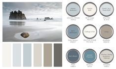 the color scheme for this beach scene is blue, gray and white