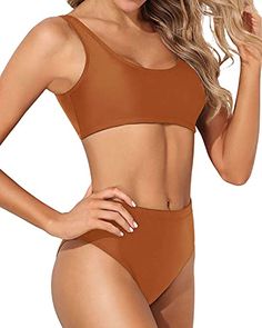 Turn heads with this sexy and fashionable two piece bikini set, designed with a scoop neck crop top and high waisted bottoms that accentuate your curves.Features: Swimwear Type: bikini Style: sporty, trendy, sexy Fabric: 82% nylon, 18% spandex Top Type: push up bra Neckline: scoop neck Back Style: u-back Chest Pad: removable padded Color: brown Waist: high waisted Bottom Style: high cut Garment Care: hand wash Trendy Bathing Suits, Swimsuit Two Piece, Top Neckline, Scoop Neck Crop Top, High Waisted Bottoms, Spandex Top, Set Style, Long Torso, High Waist Bottoms