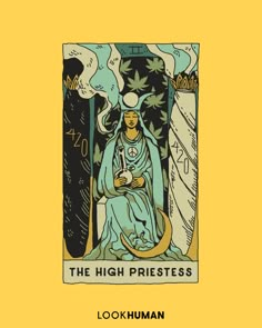 the high priestess tarot card with an image of a woman holding a candle