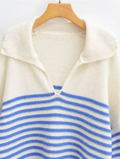 ZACK RAIN Women Contrast V-Neck Loose Knit Striped Pullover Autumn/Winter 2022 Ladies Casual Sweater Soft Vintage Female Tops Spring Wishlist, Striped Knitted Sweater, Shoe Wishlist, Striped Pullover, Casual Preppy Outfits, Cute Preppy Outfits, Stylish Sweaters, Simple Trendy Outfits, Cute Everyday Outfits