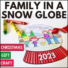 a family in a snow globe christmas craft with crayons