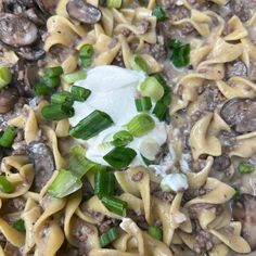 pasta with mushrooms, green onions and sour cream