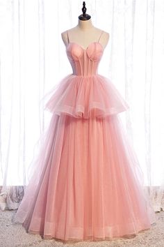 Pink Tulle Long Prom Dresses A-Line Evening Dresses Party Dress Charmi – LUOLANDI DRESS Formal Dresses Pink, Dresses Pink, Satin Prom Dress, Long Sleeve Wedding, Wedding Dress Long Sleeve