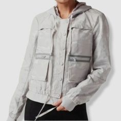 Top Rated $159 Blanc Noir Women's Gray Camo Skyfall Hooded Aviator Jacket Size L, Womens Coats Jackets Poly Pocket, Noir Color, Aviator Jacket, Gray Camo, Grey Camo, Aviator Jackets, Skyfall, Silk Charmeuse, Military Inspired