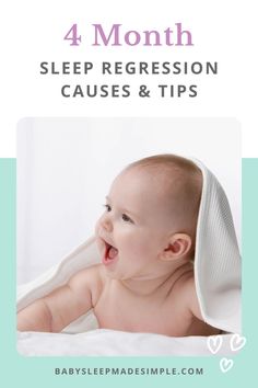 a baby laying on top of a bed under a blanket with the words 4 month sleep reg