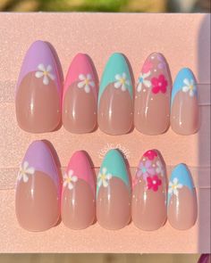 Pastel Goth Nails, Colorful French Tips, Nails Acrylic Summer, Ladybug Nails, Rave Nails, Uñas Aesthetic, Acrylic Nails Almond Shape, Fake Nails Designs, Luxury Press On Nails