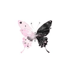 a black and pink butterfly flying in the sky with stars on its wings, it's wing spread out