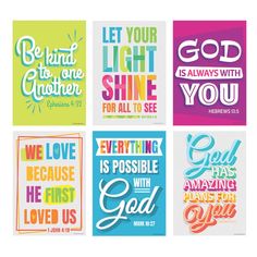 four different bible posters with the words, let your light shine for all to see