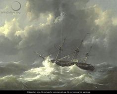 a painting of a ship in rough seas