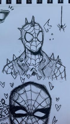 a drawing of a spider man and a mask