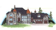 this is an artist's rendering of the front elevation of these luxury home plans