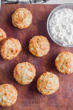 biscuits and cottage cheese on a cutting board