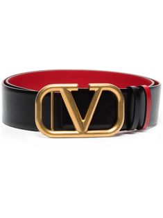 Black/red VLOGO buckle leather belt from VALENTINO featuring VLOGO Signature, two-tone design, buckle fastening and gold-tone hardware. | Valentino Garavani VLOGO buckle leather belt Designer Belts, Reversible Belt, Belt Black, Signature Logo, Belt Size, Watch Design, Belts For Women, Valentino Garavani, Fashion Games