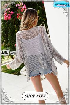 Saltwater Soul Pocketed Sheer Knit Cover-up Hollow Out Sweater, Sheer Knit, Summer Color, Swimwear Cover, Full Sleeves, Summer Colors, Grey Fashion, Free Shopping, Full Sleeve