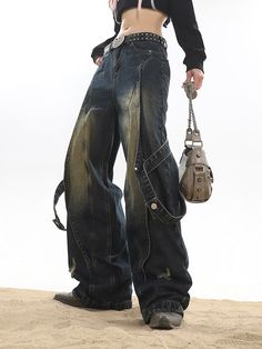 Deconstructed Washed Distressed Jeans Grunge Denim, High Street Style, Vintage Straight Jeans, Baggy Y2k, Comfortable Jeans, High Waist Pants, Long Sleeves Coats, Denim Trousers, Women Pants Casual