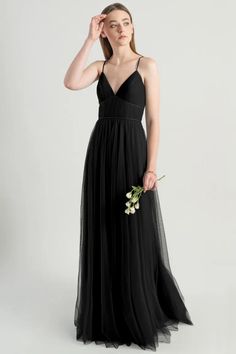 Ali by Jenny Yoo | Shop Online Now Black Bridesmaid Gown With Fitted Bodice, Elegant Black Bridesmaid Dress For Wedding, Luxury Black Bridesmaid Dress For Prom Season, Black Bridesmaid Evening Dress, Black Floor-length Bridesmaid Dress For Wedding, Elegant Black Bridesmaid Gown, Elegant Black Bridesmaid Dress For Prom, Black Tulle Dress For Formal Occasion, Spring Black Tulle Maxi Dress