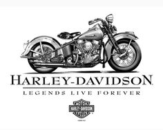 the harley davidson logo is shown in black and white, with an image of a motorcycle