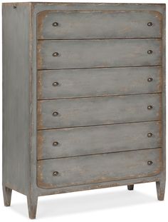 an old chest of drawers with wooden handles and knobs on the bottom, painted in gray