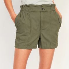 High-Waisted Textured Cargo Shorts Waistline Approx 19" With Significant Stretch Length Approx 17" Waist To Hem 4-Inch Inseam High Rise Casual Cargo Shorts For Summer, Casual High Rise Cargo Shorts For Summer, Casual High-rise Cargo Shorts For Summer, Short Length Bottoms With Banded Waist For Day Out, High Rise Cotton Cargo Shorts Casual, High Rise Casual Cotton Cargo Shorts, High Rise Cotton Cargo Shorts Casual Style, Casual High Rise Cotton Cargo Shorts, Casual High Waist Cargo Shorts For Spring