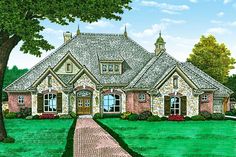 this is an artist's rendering of the front elevation of these european house plans