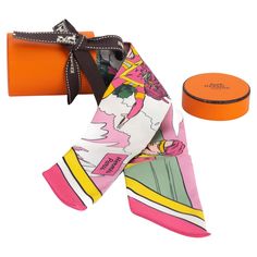 Hermès twilly with a comic pattern in the colors rosé and pink. The comic shows the story of superwoman. The scarf is new and comes with the original box. Comic Pattern, Hermes Twilly, Hermes Box, Bandeaus, Twilly, Color Rosa, The Original, Original Box, The Story