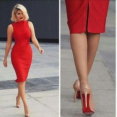 Lindo!!! Women In Red, Robes Glamour, Woman In Red, Walking Down The Street, Red Bodycon, Stylish Work Outfits