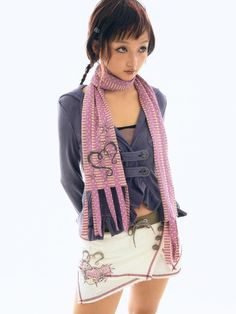 Wrap up in style with our Polka Tassel Scarf, perfect for the autumn and winter seasons. This long scarf features a playful mix of stripes and polka dots, adorned with a charming heart print. The tassels add a fanciful twist, making this long scarf as fashionable as it is cozy. Unique combination of stripes and polka d Patched Skirt, Edgy Jacket, Girl Avatar, Fashion Chinese, Cross Patch, Patch Top, Scarf Outfit, Tassel Scarf