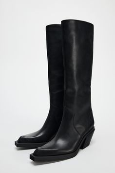 LEATHER COWBOY HEEL ANKLE BOOTS Heeled Cowboy Boots, Leather Knee High Boots, Zara Leather, Heel Ankle Boots