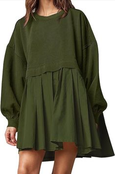 Ugerlov Womens Oversized Sweatshirt Dress Long Sleeve Crewneck Pullover Tops Relaxed Fit Sweatshirts Mini Dress Sweatshirts Graphic, Sweatshirts Crewneck, Oversized Sweatshirt Dress, Womens Oversized Sweatshirts, Sweatshirts Vintage, Aesthetic Sweatshirt, Fall Pullover, Color Block Maxi Dress, Pleated Jumpsuit