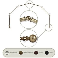 the curtain rod and ball are shown in different colors