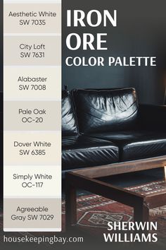 Iron Ore Color Palette Ideas by Sherwin Williams Pale Oak And Iron Ore, Alabaster And Iron Ore, Iron Ore Palette, Iron Ore Color Palette, City Loft Sw, Creek Ideas, Pale Oak, City Loft, Dover White