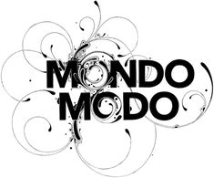 the words mondo modo written in black and white with swirls on it