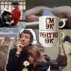 the collage shows two people and a coffee mug