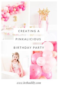 pink and gold birthday party with balloons