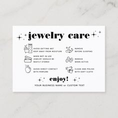 Retro Modern Chic Jewelry Care Thank You Business Enclosure Card Earring Business, Modern Minimal Jewelry, Jewelry Business Card, Professional Chic, Packing Jewelry, Thanks Card, Jewelry Care Instructions, Boho Accessories, Business Stationery