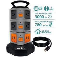 anko portable surge protector with 3 outlets and usb plugged into the outlets