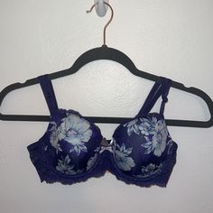 Victoria’s Secret Floral And Bejeweled Bra, 34c. Blue, Cute Little Bow, Lace On Back. Bejeweled Bra, Blue Cute, On Back, Women's Intimates, Victoria’s Secret, Victoria's Secret, Color Blue, Bra, Lace