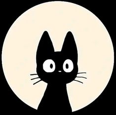 a black cat sitting in front of a full moon with its eyes wide open and looking at the viewer