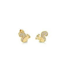 14k gold small squirrel stud earrings feature diamond tails and eyes. Measure approximately 3/8" in diameter. Fine 14k gold post and backings. Hand Chain Bracelet, Baby Jewelry, Sydney Evan, Animal Earrings, Gold Diamond Earrings, Kids Collection, Lovely Jewellery, Anklet Jewelry, Sparkle Diamonds