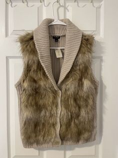 ANN TAYLOR | NWT Size L Cashmere & Merino Wool Knit Faux Fur Sweater Vest New with tags! Retails for $168. Fast shipping. Fitted Knit Sweater Vest For Winter, Warm Fitted Knit Outerwear, Fitted Warm Knit Outerwear, Fitted Knit Outerwear, Fitted Sweater Vest For Winter Layering, Beige Soft Knit Sweater Vest For Winter, Cozy Brown Sweater Vest For Winter, Cozy Beige Sweater Vest For Winter, Fall Cardigan With Faux Fur Trim For Cold Weather