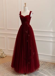 A-line Tulle Sweetheart Straps Long Formal Dress, Wine Red Evening Dress Prom Dress فستان زهري, Long Formal Dress, Color Rush, Prom Dresses For Sale, Red Evening Dress, Prom Dresses Vintage, A Line Prom Dresses