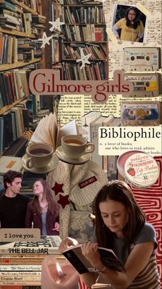 collage of people reading books and drinking coffee