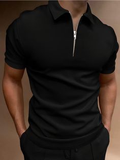 Zipper Polo Shirt, Grey Polo Shirt, Mens Casual Dress Outfits, Elegante Casual, Cool Outfits For Men, Mens Fashion Casual Outfits