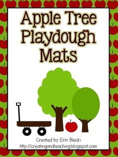 an apple pie playdough mat is shown in red and green with apples on it