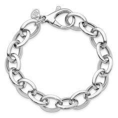 Leslie's Sterling Silver Rhodium-plated Polished Finish Fancy Link Bracelet Classic Silver Charm Bracelet With Polished Finish, Classic Sterling Silver Bracelet With Extender, Elegant Oval Silver Chain Bracelets, Elegant Silver Oval Link Charm Bracelet, Elegant Silver Charm Bracelet With Extender, Silver Elegant Charm Bracelet With Extender, Link Design, Metal Chain Link, Link Bracelets