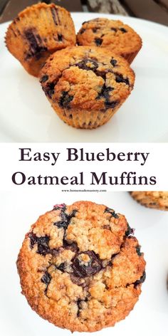 blueberry oatmeal muffins on a white plate