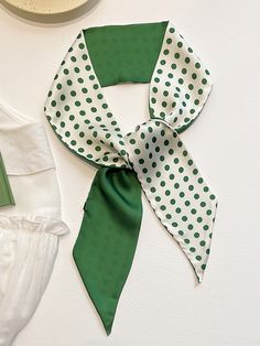 Urban Silk Imitation Polka-Dot Printed Green Scarf GREEN-One_size Silk Scarf Design, Beach Blouse, Drape Maxi Dress, Green Scarf, Printed Balloons, Scarf Design, Scarf Hat, Polka Dot Pattern, Polka Dot Print