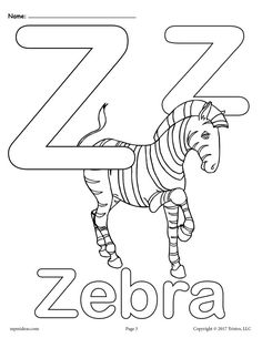 the letter z is for zebra coloring page with an image of a zebra on it's back