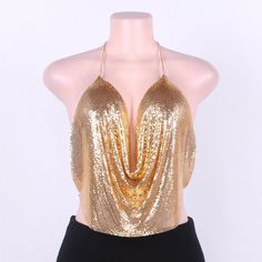 Sexy Backless Sequined Top 7 Color Choices: Gold, Silver, Black, Rose Gold, Pink, White & Orange One Size Fits Most Small-Xl Diamond Halter Top, Sequin Top, Halter Top, Dream Clothes, Color Choices, Gold Color, Womens Tops, Pink, Women Shopping